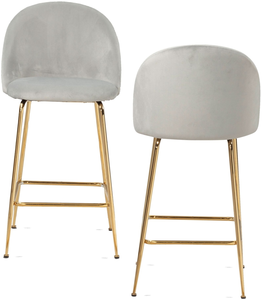 2er Set Barhocker Samt Grau Hocker mit Lehne & goldenen Beinen, Küchenhocker Skandinavisch Stoff / Metall 110 kg, Design Barstuhl Tresenhocker, Bistrohocker Gepolstert Bild 1