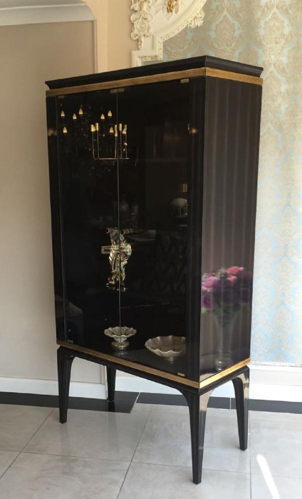 Casa Padrino Luxus Barock Vitrine Schwarz / Gold 102 x 55 x H. 180 cm - Massivholz Vitrinenschrank im Barockstil - Edle Barock Möbel Bild 1