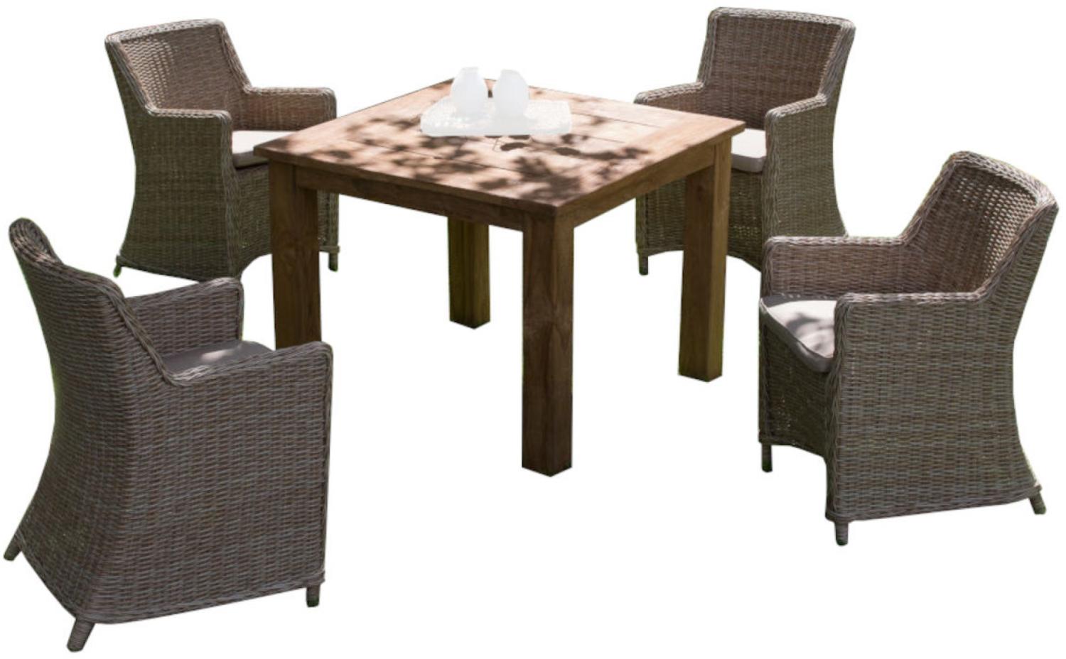 Inko 5-teilige Sitzgruppe Mino und Abacus Rattanoptik natur/Teakholz Tisch 100x100 cm Bild 1