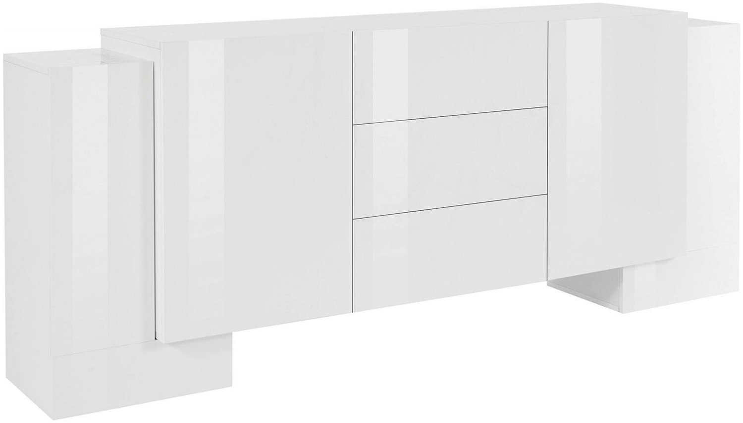 Dmora Kommode Alchemy, Küchen-Sideboard mit 2 Türen und 3 Schubladen, Wohnzimmer-Buffet, Küchen-Sideboard, 100 % Made in Italy, 210 x 45 x 85 cm, glänzendes Weiß Bild 1