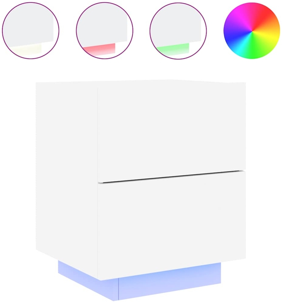 Nachttisch Nachtschrank mit LED-Leuchten Weiß Holzwerkstoff Bild 1