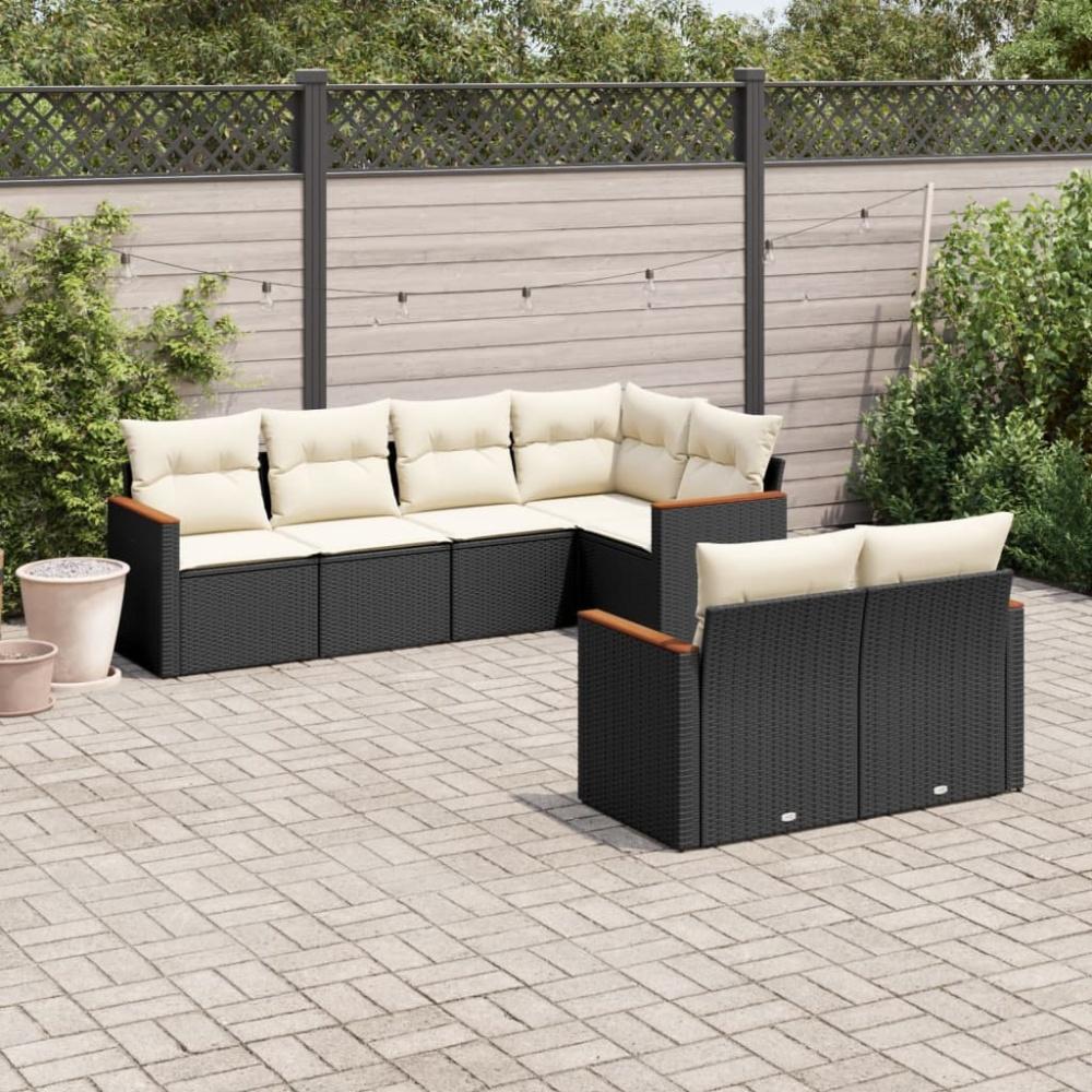 vidaXL 7-tlg. Garten-Sofagarnitur mit Kissen Schwarz Poly Rattan 3226140 Bild 1