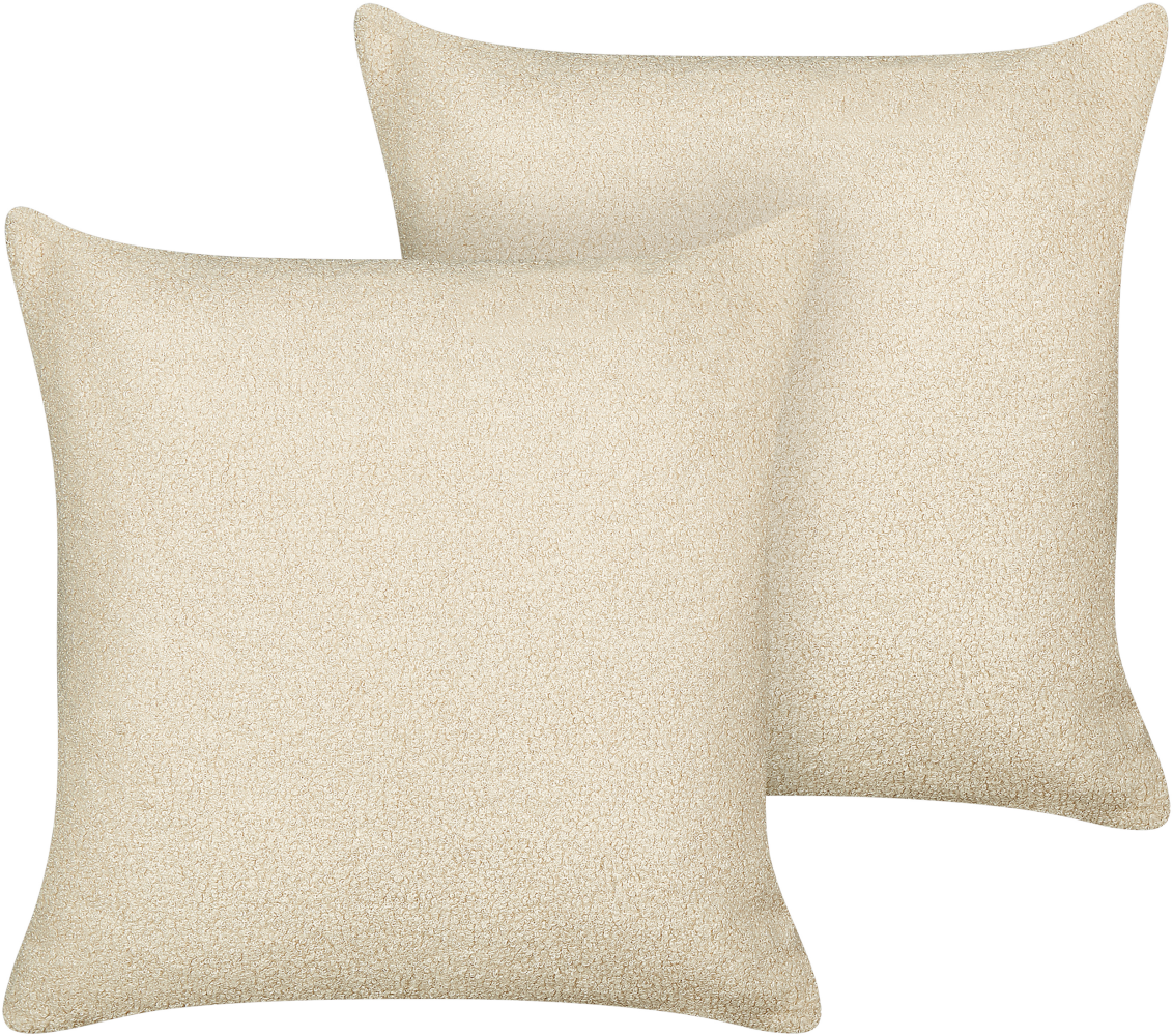 Kissen 2er Set LEUZEA Bouclé 45 x 45 cm Kein Muster Beige Bild 1