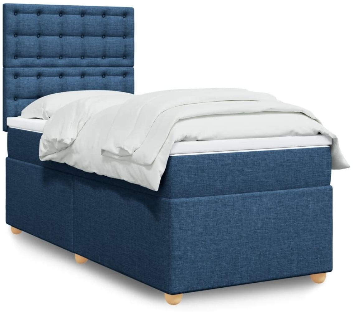 vidaXL Boxspringbett mit Matratze Blau 90x200 cm Stoff 3293483 Bild 1