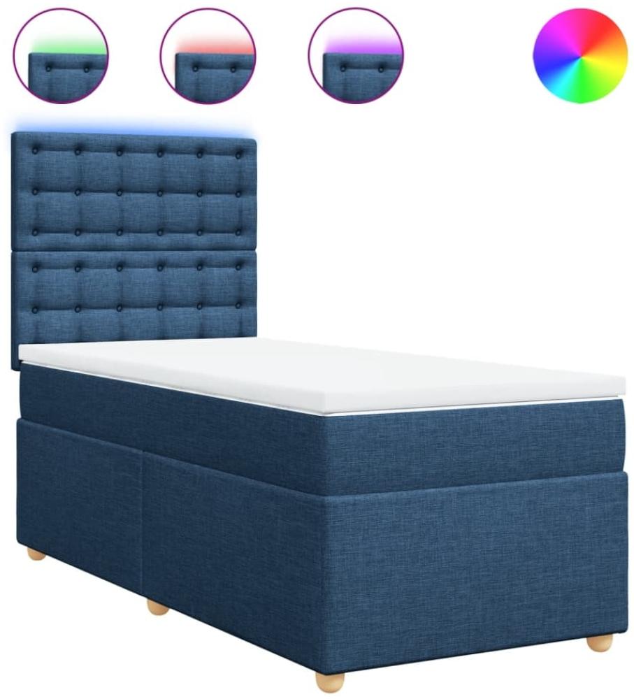 vidaXL Boxspringbett mit Matratze Blau 90x200 cm Stoff 3293483 Bild 1