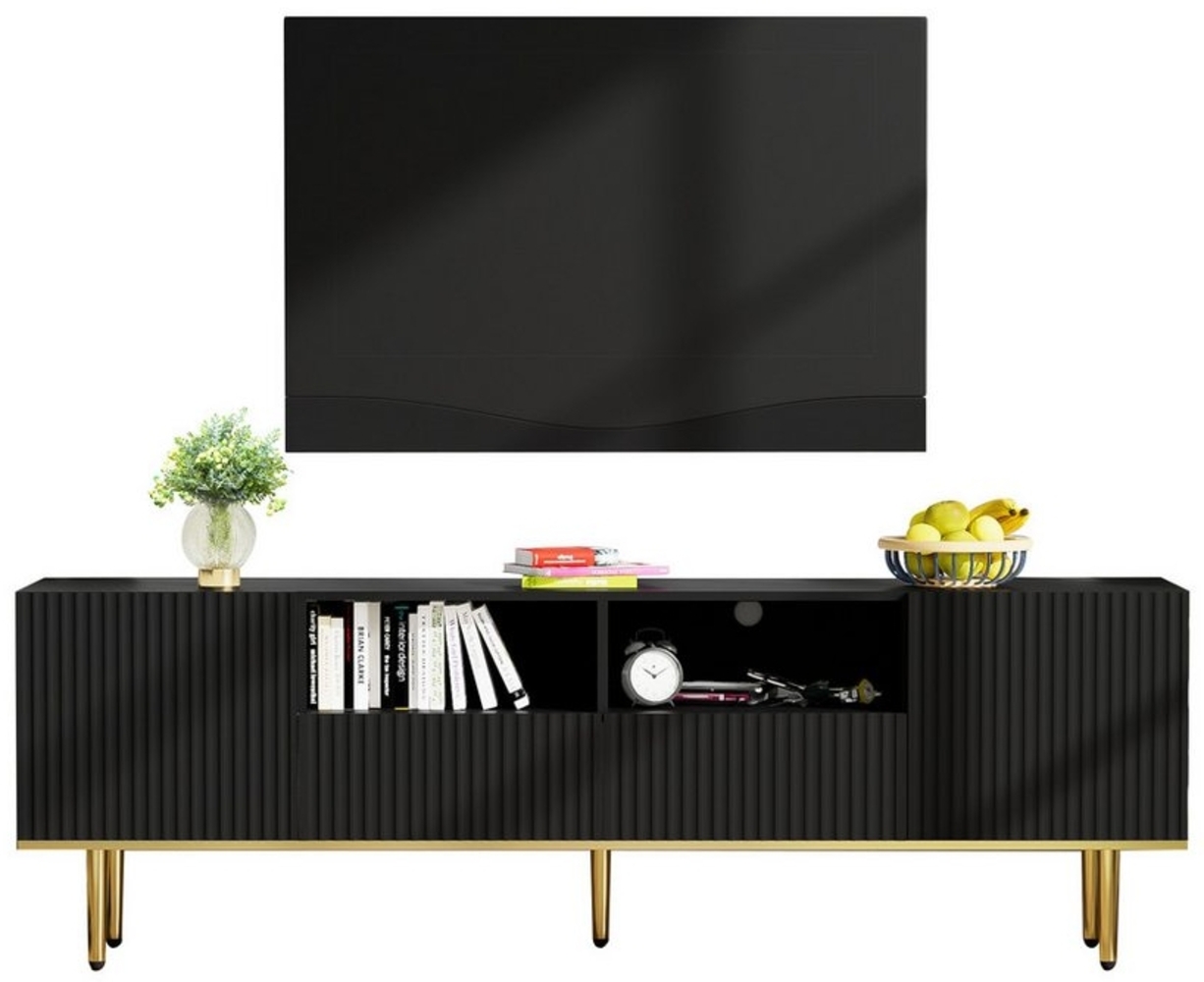 Refined Living Lowboard Moderner TV-Schrank Wohnzimmer TV-Schrank TV-Möbel Fernsehtisch (2 Türen, mit 2 Fächern, 2 Schubladen, mit goldenen Füßen und goldenem Rand, Multifunktion), Moderne goldene Akzente, Hochwertige Materialien, GroBer Stauraum Bild 1