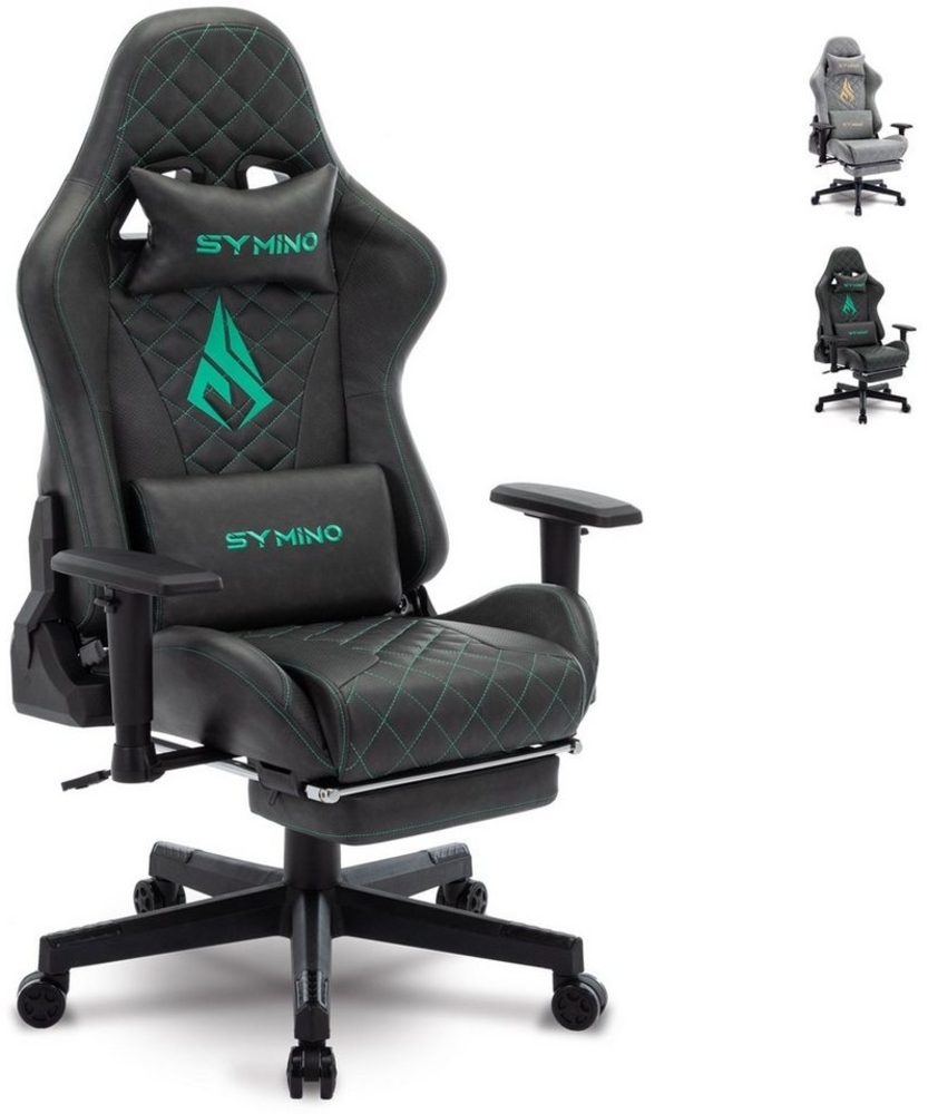 symino Gaming-Stuhl Ergonomischer Stuhl, Racing Style, Retro Style PU Leder Computerstuhl, mit verstellbaren Armlehnen und Rückenlehne, mit Fußstütze, Schwarz Bild 1