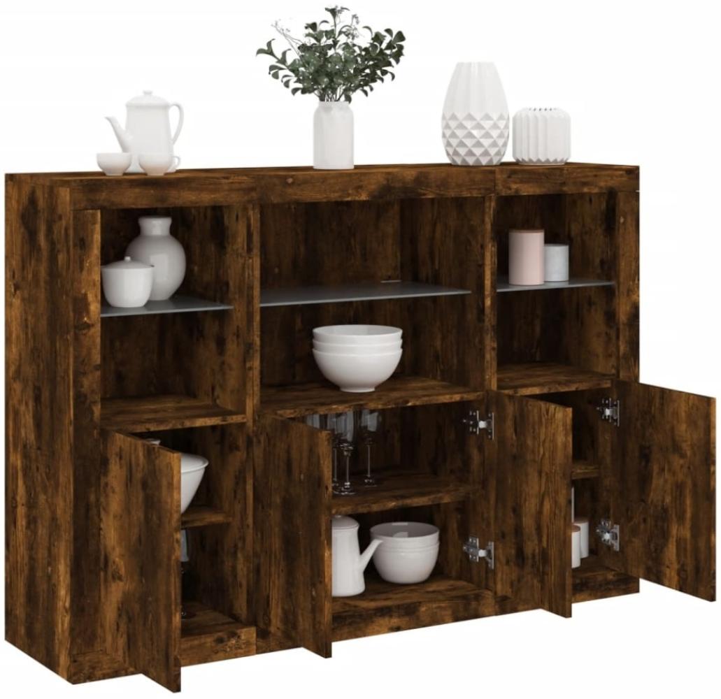 vidaXL Sideboards mit LED-Leuchten 3 Stk. Räuchereiche Holzwerkstoff 3209111 Bild 1