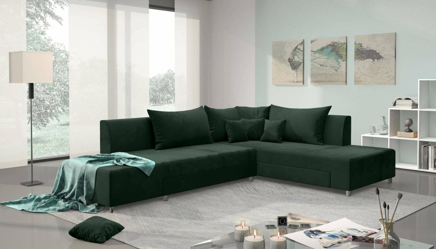 Stylefy Livia Ecksofa Dunkelgrün Velours Bild 1