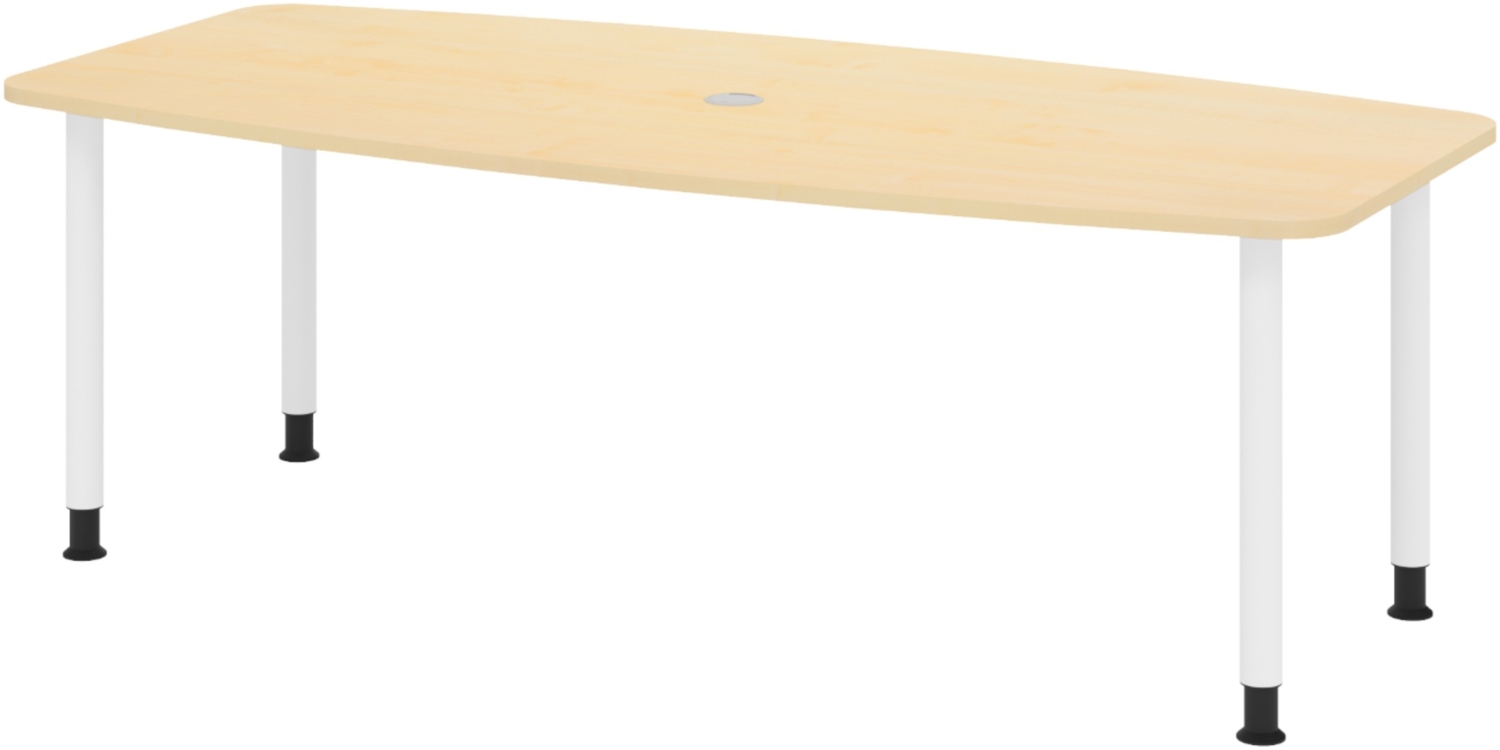 bümö Konferenztisch oval 220x103 cm großer Besprechungstisch in Ahorn, Besprechungstisch mit Gestell in Weiß, Meetingtisch für 8 Personen, XL-Tisch für Besprechungsraum & Meeting, KT22C-3-W Bild 1