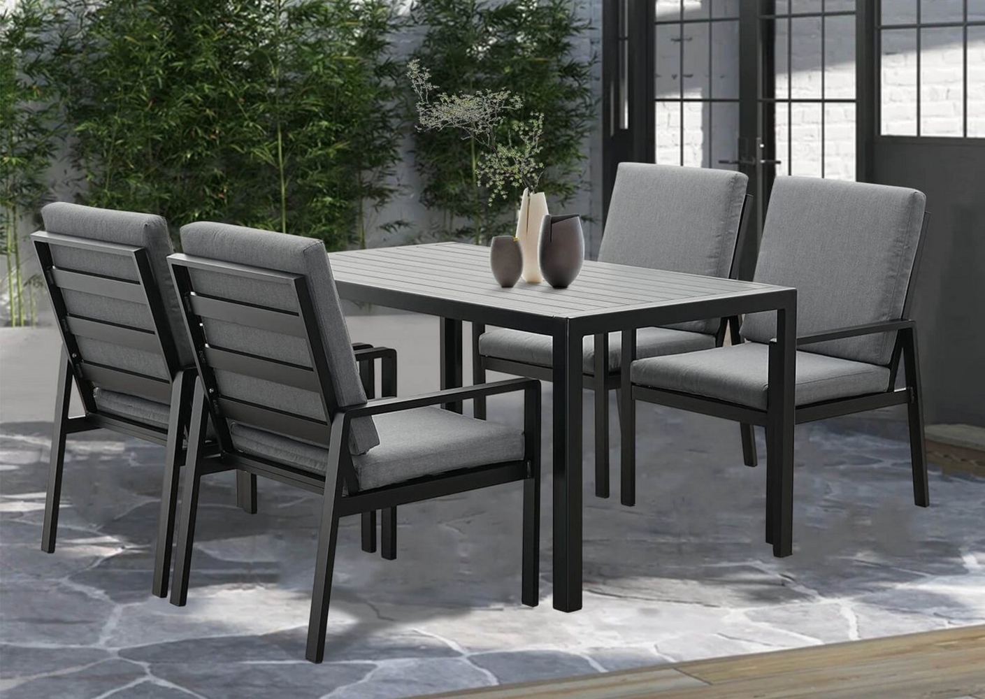 MeXo Gartenlounge-Set Gartengarnitur Set Aluminium, (Garten Essgruppe für 4 Personen, 5-tlg, 4 Sessel, 1 Esstisch, inkl. Auflagen), Gartenmöbel Set wetterfest und platzsparende Bild 1