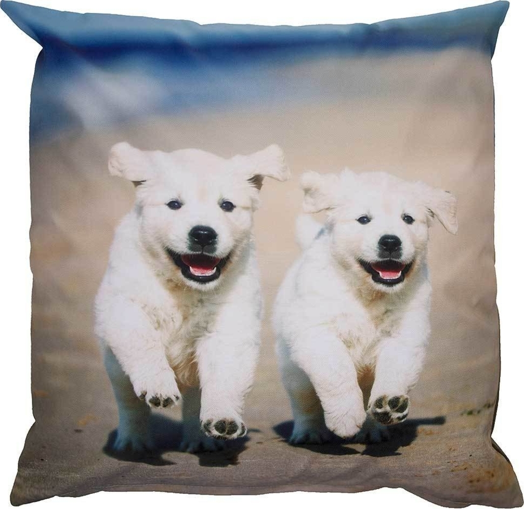 Outdoor Kissen Hundemotiv 2 Hunde Welpen Gartenkissen Wasserabweisend 50 x 50 cm Bild 1