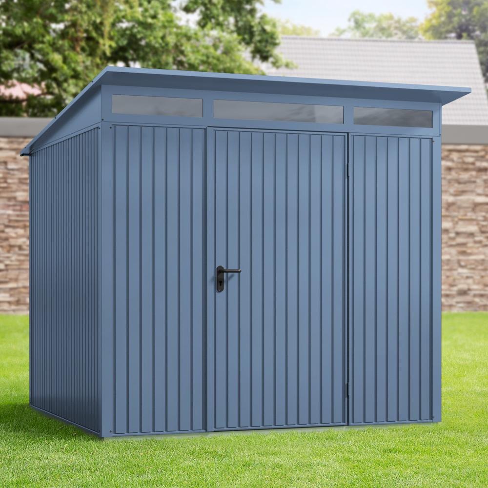 Hörmann Ecostar Metall-Gerätehaus Trend mit Pultdach Typ 2, 238 x 238 cm , taubenblau, 5,7 m²,1-flüglige Tür Bild 1