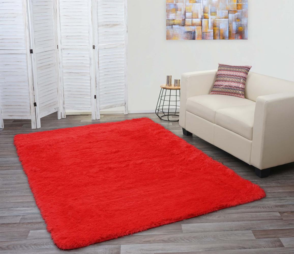 Teppich HWC-F69, Shaggy Läufer Hochflor Langflor, Stoff/Textil flauschig weich 230x160cm ~ rot Bild 1