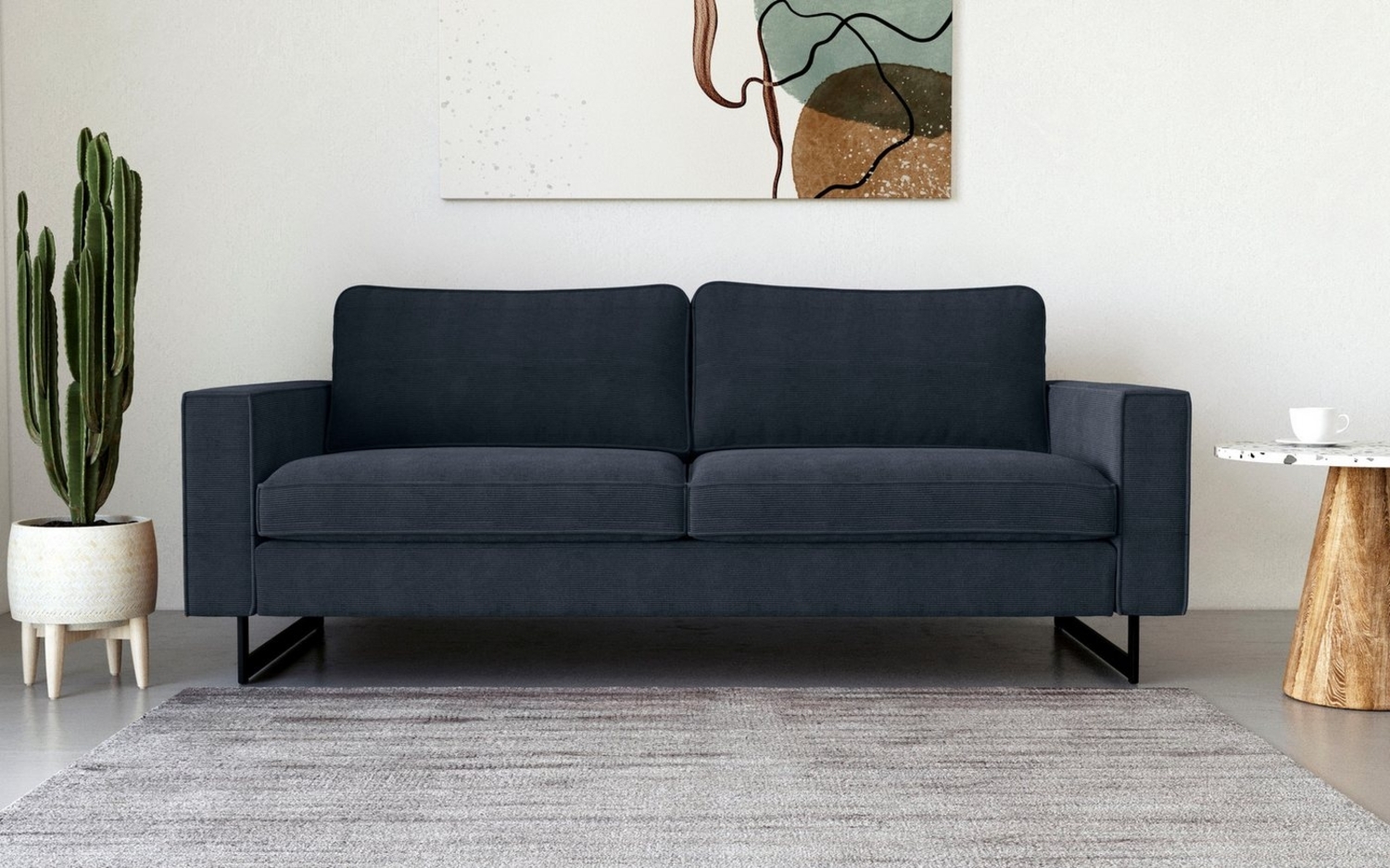 Places of Style 3-Sitzer Maxi-Ausführung Pinto, 236 cm, Cord, Chenille, Lederoptik, mit Keder, schwarze Metallfüße, Wellenunterfederung Bild 1