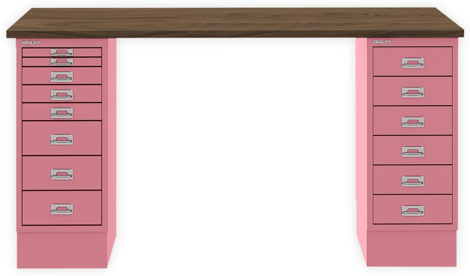 MultiDesk, 1 MultiDrawer mit 6 Schüben, 1 MultiDrawer mit 8 Schüben, Dekor Nussbaum, Farbe Pink, Maße: H 740 x B 1400 x T 600 mm Bild 1