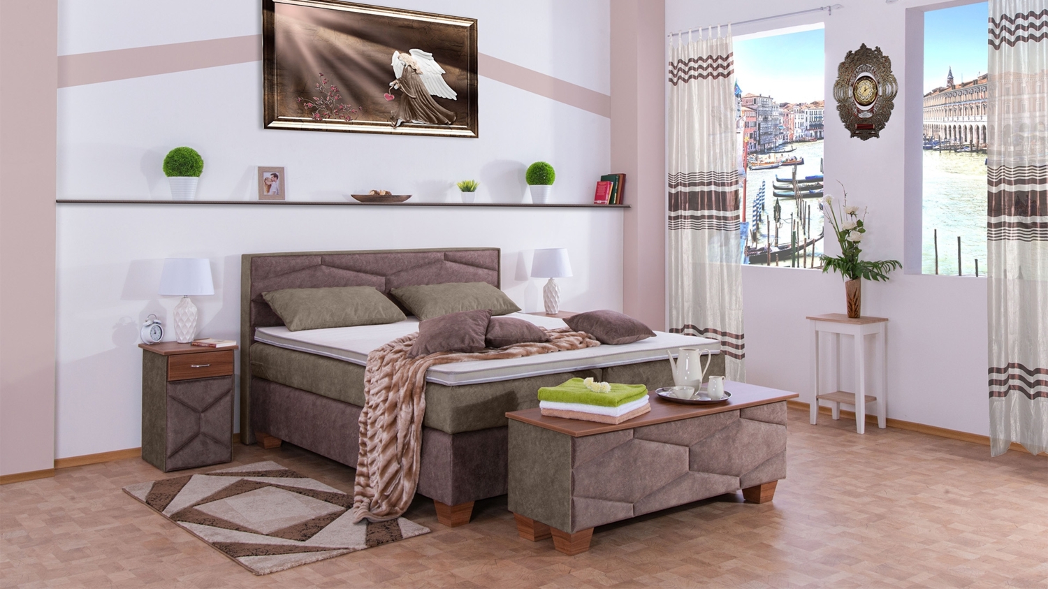 Meisterbetten Boxspringbett Fabi 200x200 in DS-Sand in DS-Sand, Matratzenbezug Nano, Komfortschaum-Topper Bild 1