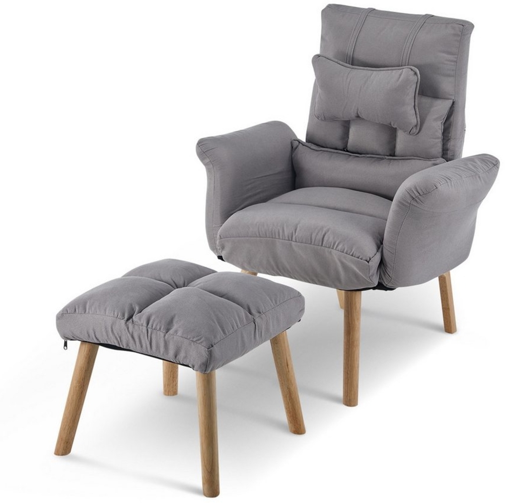 Ofcasa Relaxsessel Leinenstoff Einzelsessel (Relaxsessel inkl Hocker), Loungesessel mit Kopfstütze Bild 1