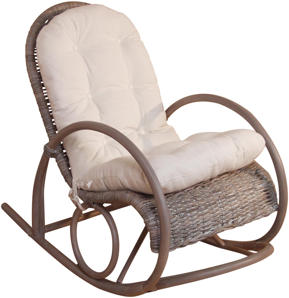 Schaukelstuhl aus Kubu-Rattan handgefertigt, naturgrau inkl. Kissen creme Bild 1