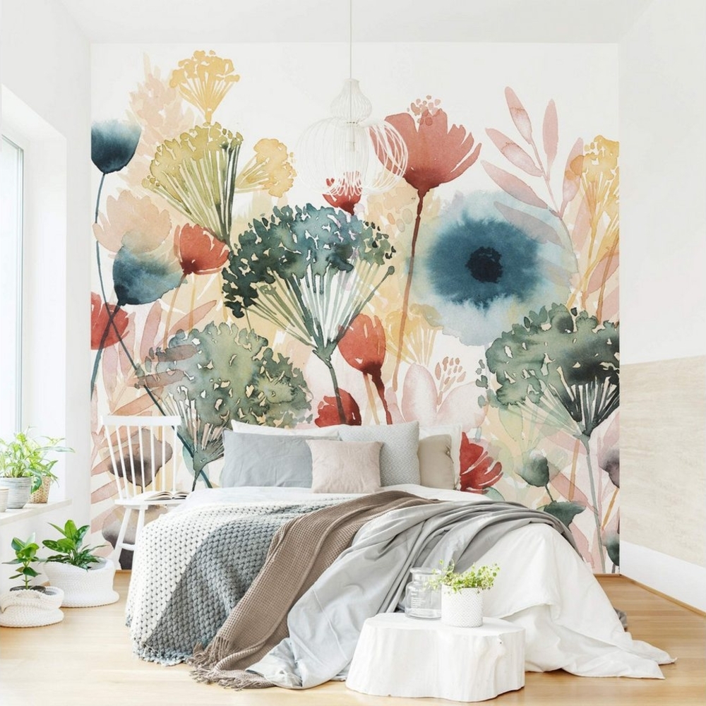 Bilderdepot24 Fototapete Blumen Wildblumen Sommer Blumentapete Floral Natur Modern Kunst, Glatt, Matt, (Vliestapete inkl. Kleister oder selbstklebend), Wohnzimmer Schlafzimmer Küche Flur Motivtapete Vliestapete Wandtapete Bild 1