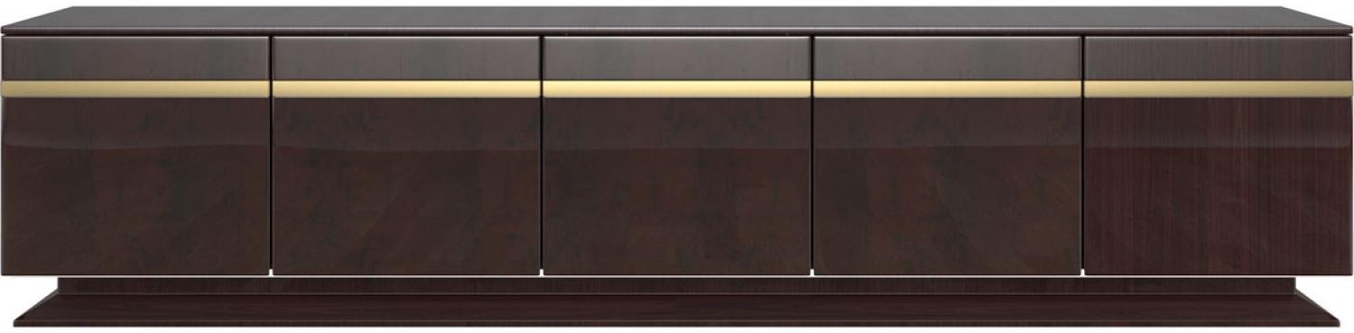 Casa Padrino Designer TV Schrank Dunkelbraun Hochglanz / Gold 240 x 45 x H. 55 cm - Edler Fernsehschrank mit 5 Türen - Luxus Wohnzimmer Möbel Bild 1