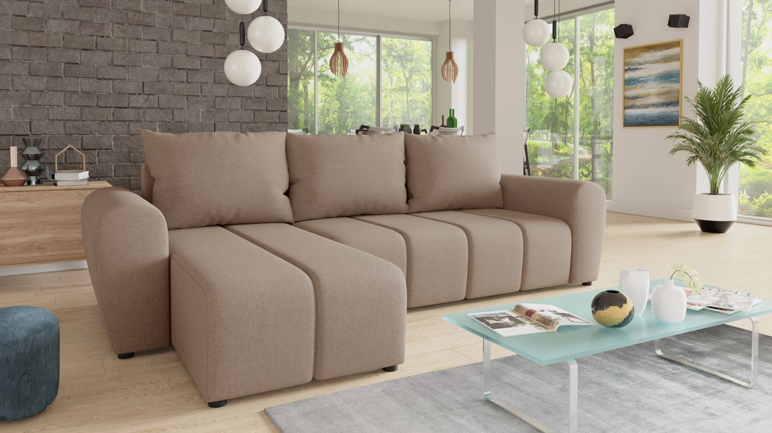 Ecksofa Cleo L mit Schlaffunktion - Sofa mit Bettkasten, Polsterecke, Couchgarnitur, Eckcouch, L-Form Couch, Sofagarnitur - Ottomane Universal (Beige (Soro 23)) Bild 1