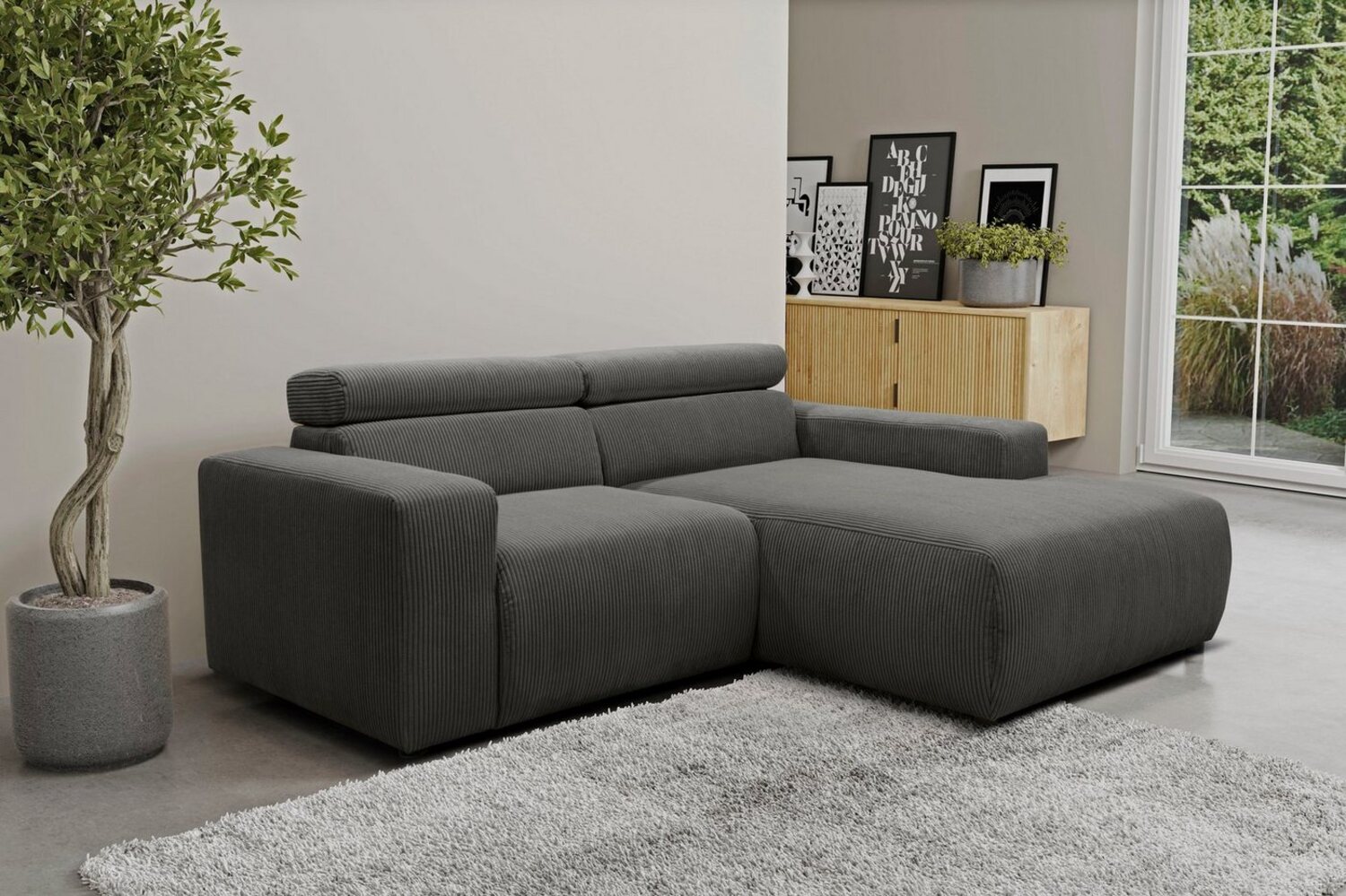 DOMO collection Ecksofa Brandon kleine Ausführung B/T/H: 214/100/80 cm, Mit Kopfteilverstellung, auch in Leder und Cord, L-Form Bild 1