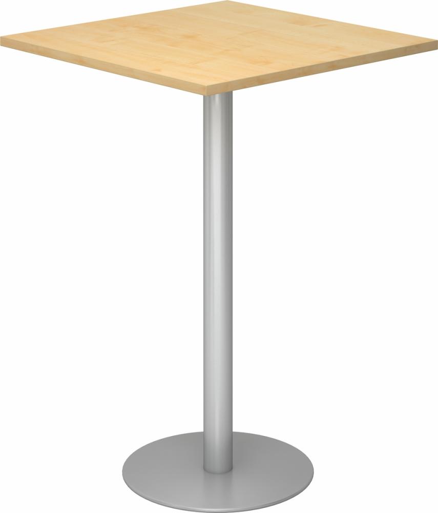 bümö Stehtisch Büro, Bistrotisch eckig 80 x 80 cm - Bartisch Ahorn, Stehtisch Holz-Platte, Säule aus Metall in silber, Buffettisch, Säulentisch, Partytisch, Thekentisch, Hochtisch, Barmöbel, STH88-3-S Bild 1