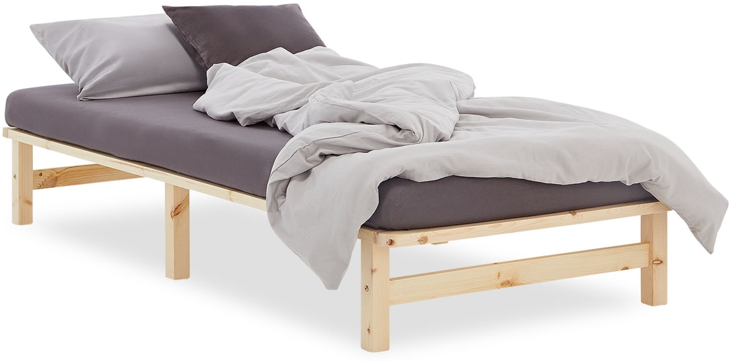 Holzbett Holzbettrahmen Palettenbett Einzelbett 100x200 Bett Massiv Holz Jugendbett Gästebett Futonbett Lattenrost Bild 1