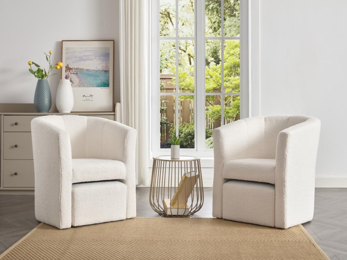 Vente-unique - Lounge-Sessel & Hocker - Bouclé-Stoff - Weiß - JOVANA Bild 1