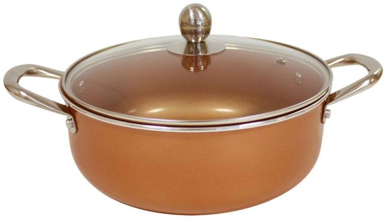 Starlyf Kochtopf Copper Pan Casserole, Aluminium, Kupfer (3 Varianten, 2-tlg, Im Set oder einzeln Ø 24 - 28 cm Topf mit Glasdeckel), Kupfer Keramik Topf mit Anthaftbeschichtung, backofenfest, Induktion Bild 1