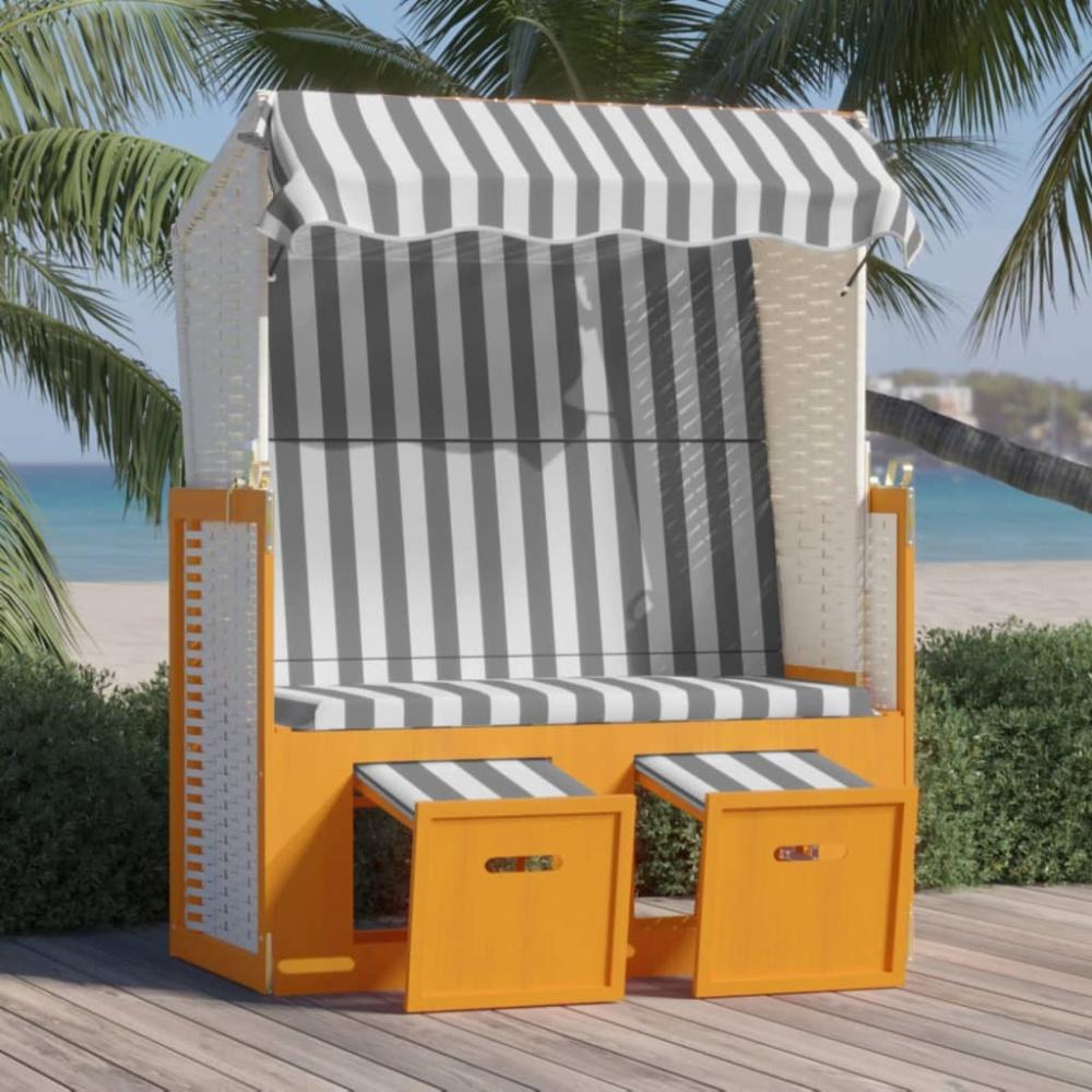 vidaXL Strandkorb mit Dach Poly Rattan & Massivholz Weiß & Grau 318654 Bild 1