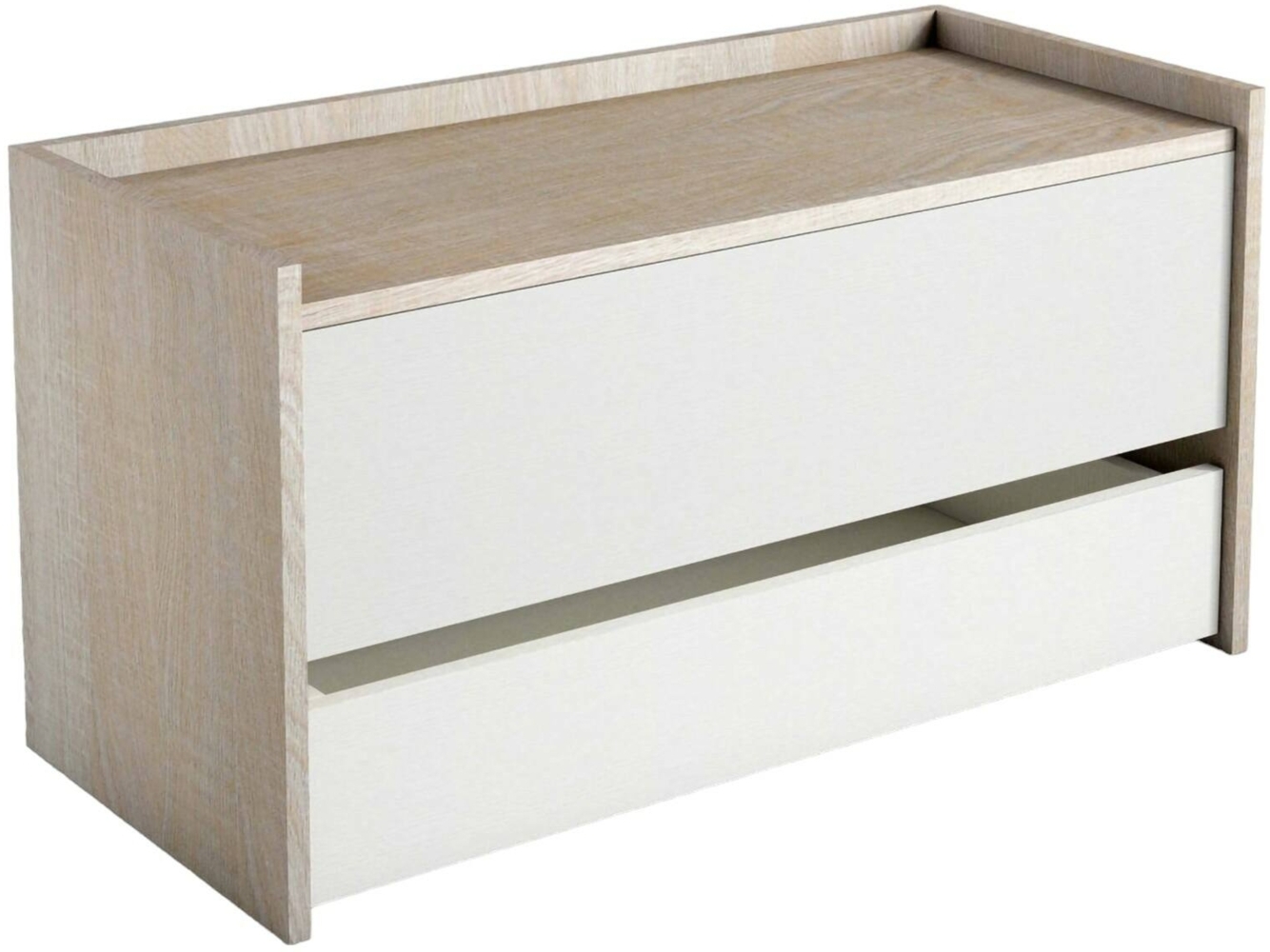 Dmora Brust Sogno, modernes Eingangsmöbel mit Schuhregal, Truhe mit zwei Behältern, 100 % Made in Italy, 90 x 40 x 46 cm, Weiß und Eiche, Bild 1