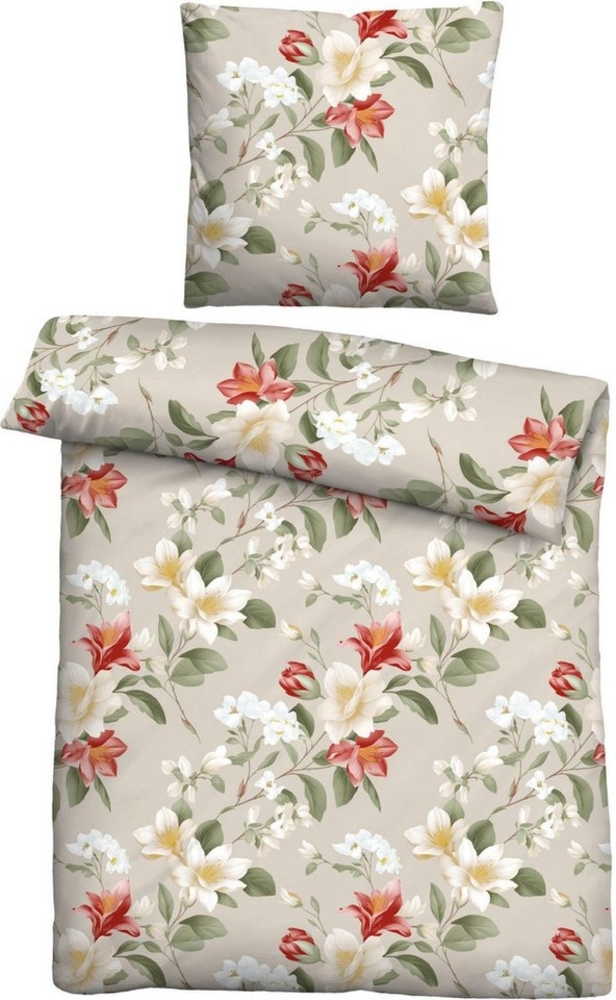 Traumhaft schlafen - Castell - Markenbettwäsche Baumwoll Edelflanell Bettwäsche 0080458 FLORAL, kitt, 1x 135x200 cm + 1x 80x80 cm Bild 1