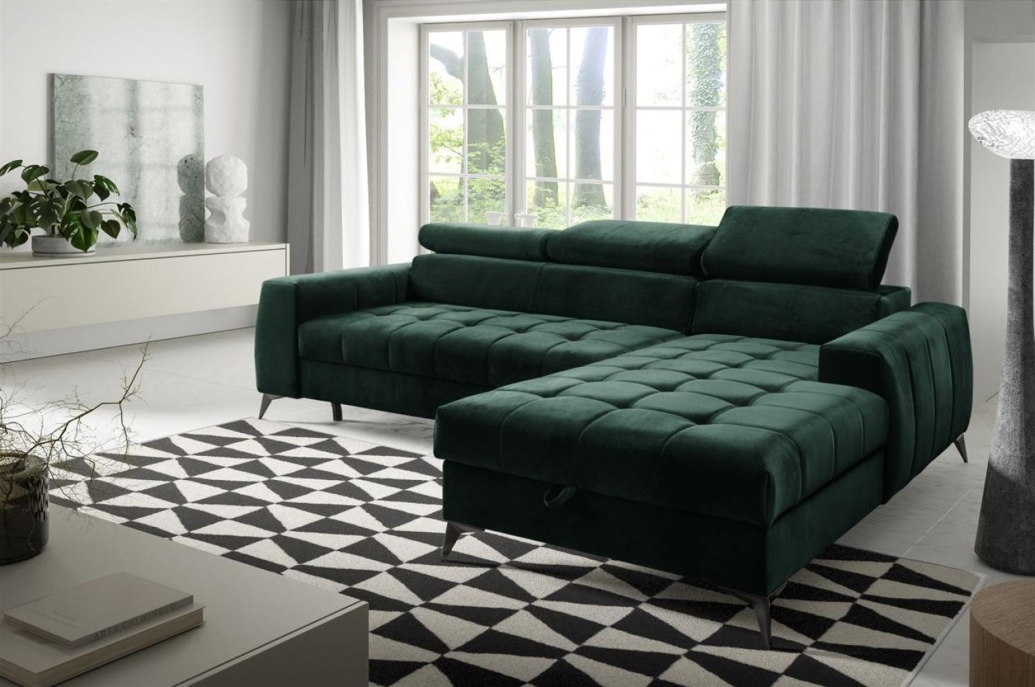 Ecksofa Schlafsofa Sofa AGNESA XS Stoff Salvador Dunkelgrün Ottomane Rechts Bild 1