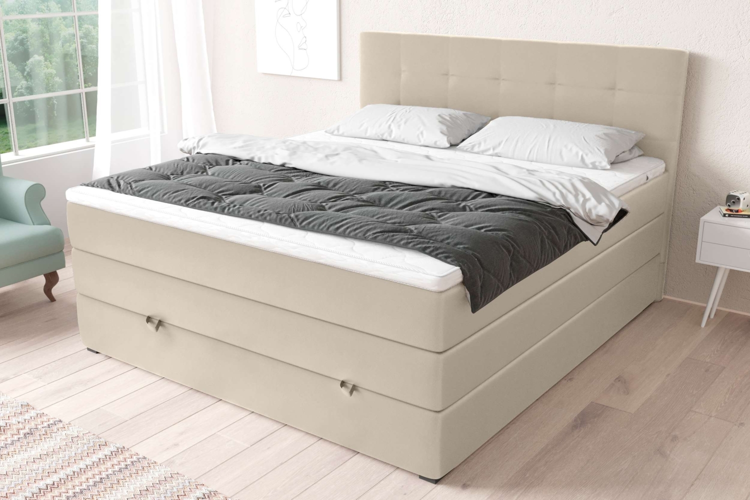 99rooms Madagaskar Boxspringbett Kunstleder MADRYT Champagner 160x200 cm Taschen-Federung Bild 1