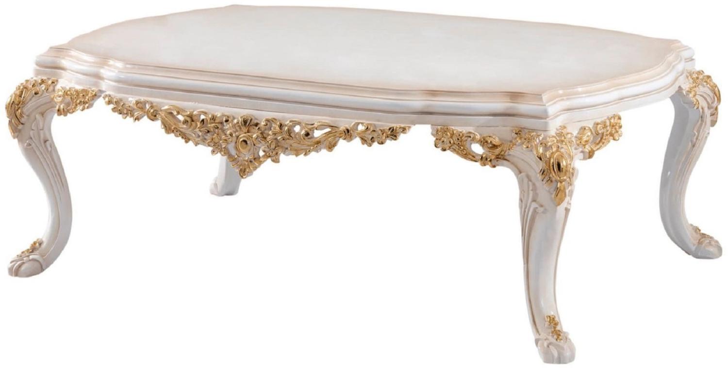 Casa Padrino Luxus Barock Couchtisch Beige / Weiß / Gold - Prunkvoller Wohnzimmertisch im Barockstil - Barockstil Wohnzimmer Möbel - Barock Einrichtung - Barock Möbel - Luxus Möbel im Barockstil Bild 1