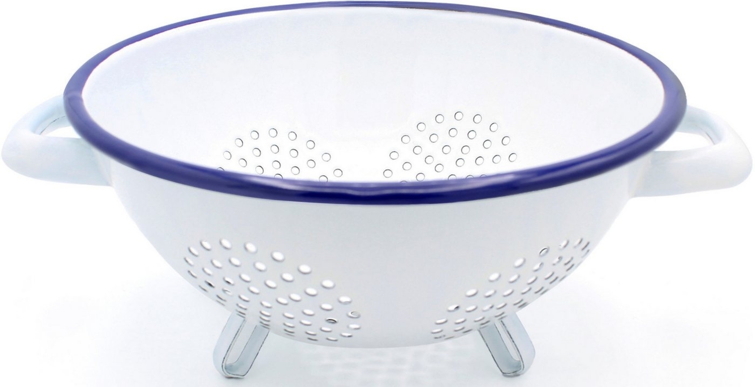 Krüger Standseiher "Husum" 24 cm Emaille, weiß mit blauem Rand Bild 1