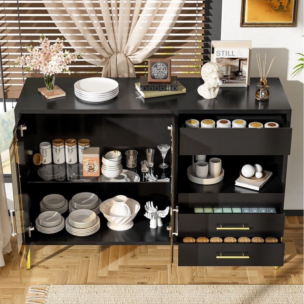 Flieks Kommode (1 St, B120/T39,5/H84 cm, mit verstellbaren Einlegeböden), Sideboards mit Schubladen und Glastüren Bild 1