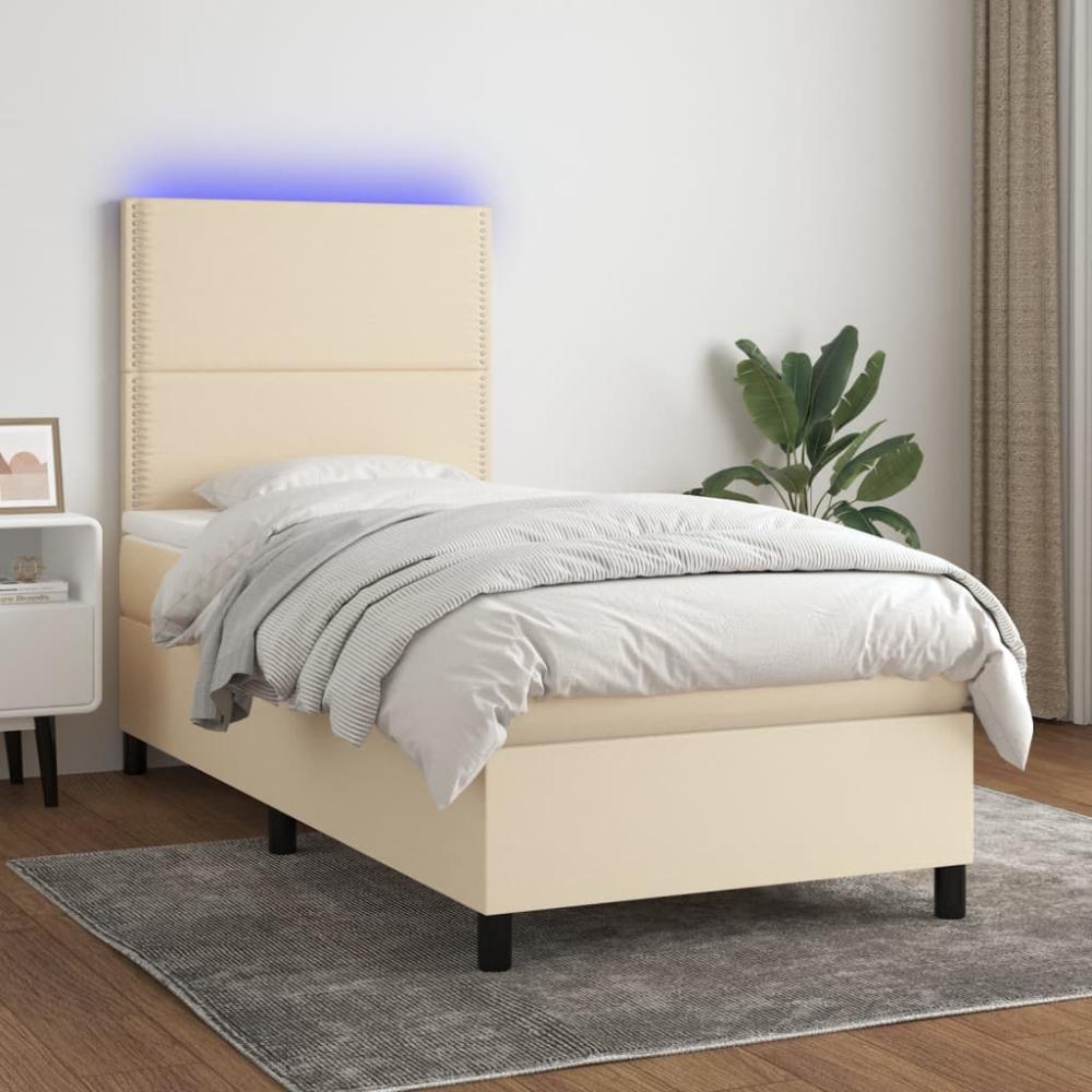 vidaXL Boxspringbett mit Matratze & LED Creme 100x200 cm Stoff 3134778 Bild 1