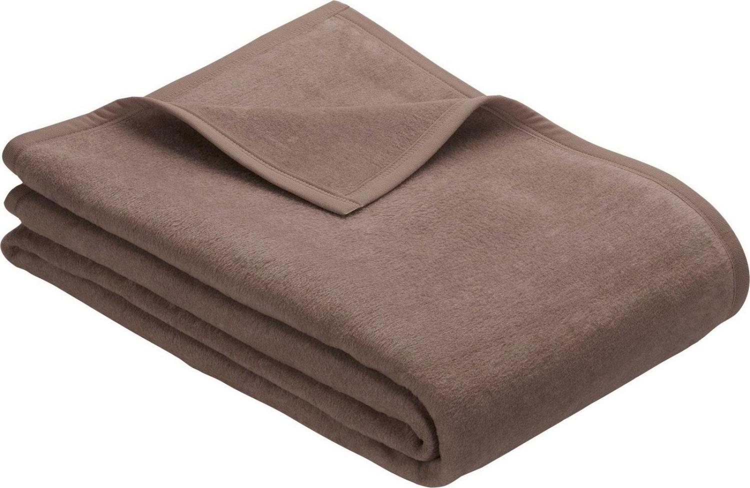 Ibena Porto xl Decke 180x220 cm – Baumwollmischung weich, warm & waschbar, Tagesdecke taupe einfarbig Bild 1