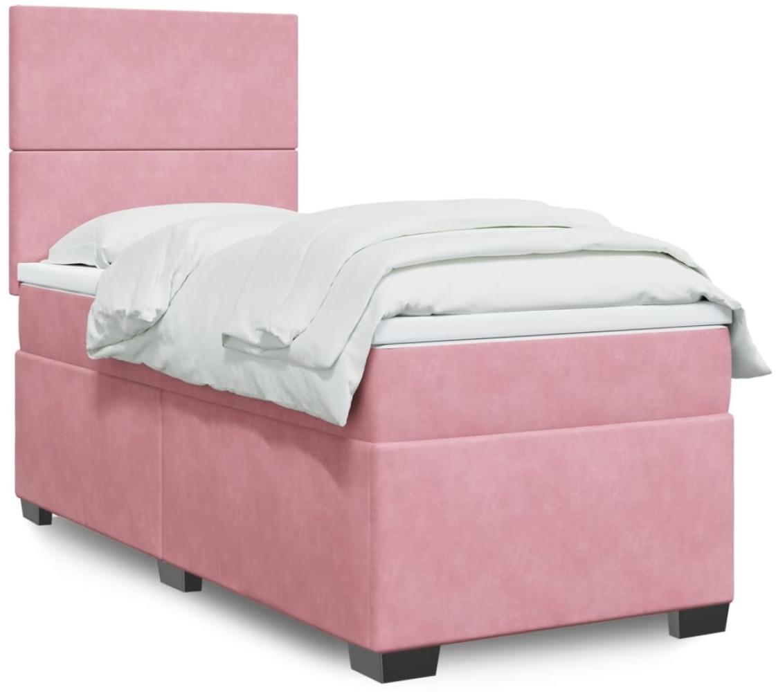 vidaXL Boxspringbett mit Matratze, Samt rosa, 90 x 190 cm Bild 1