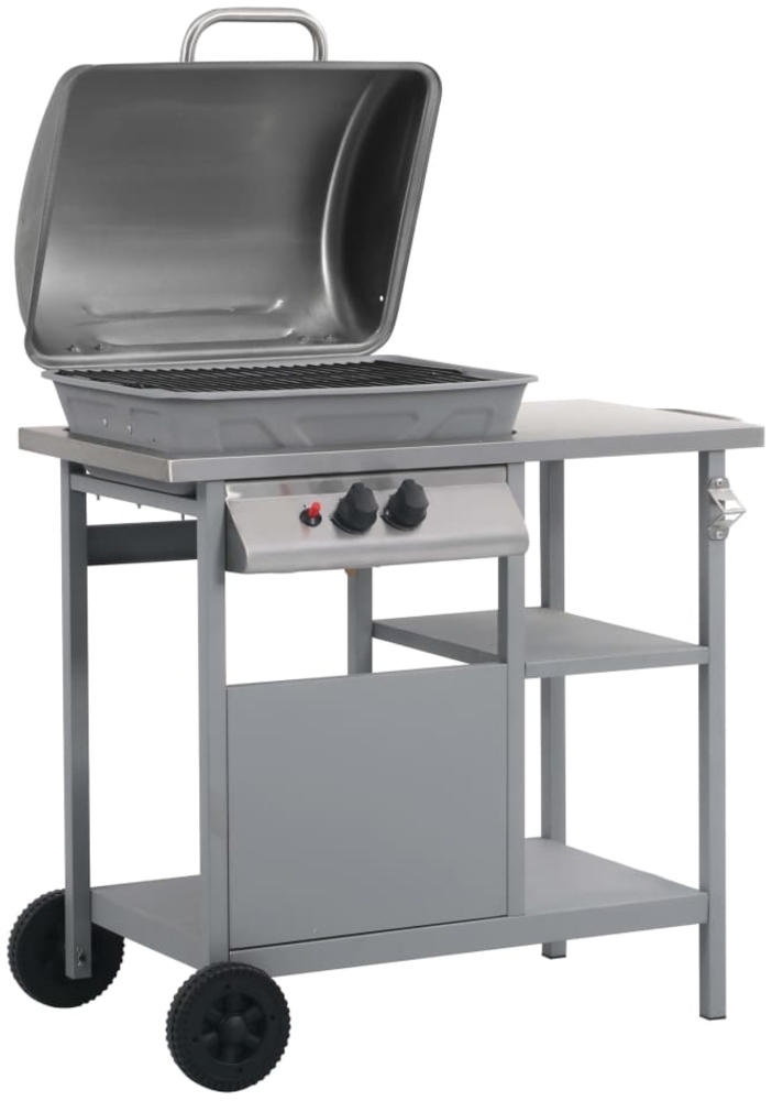 vidaXL Gasgrill, mit Beistelltisch auf 3 Ebenen, Stahl Silbern, 92 x 53 x 96 cm Bild 1