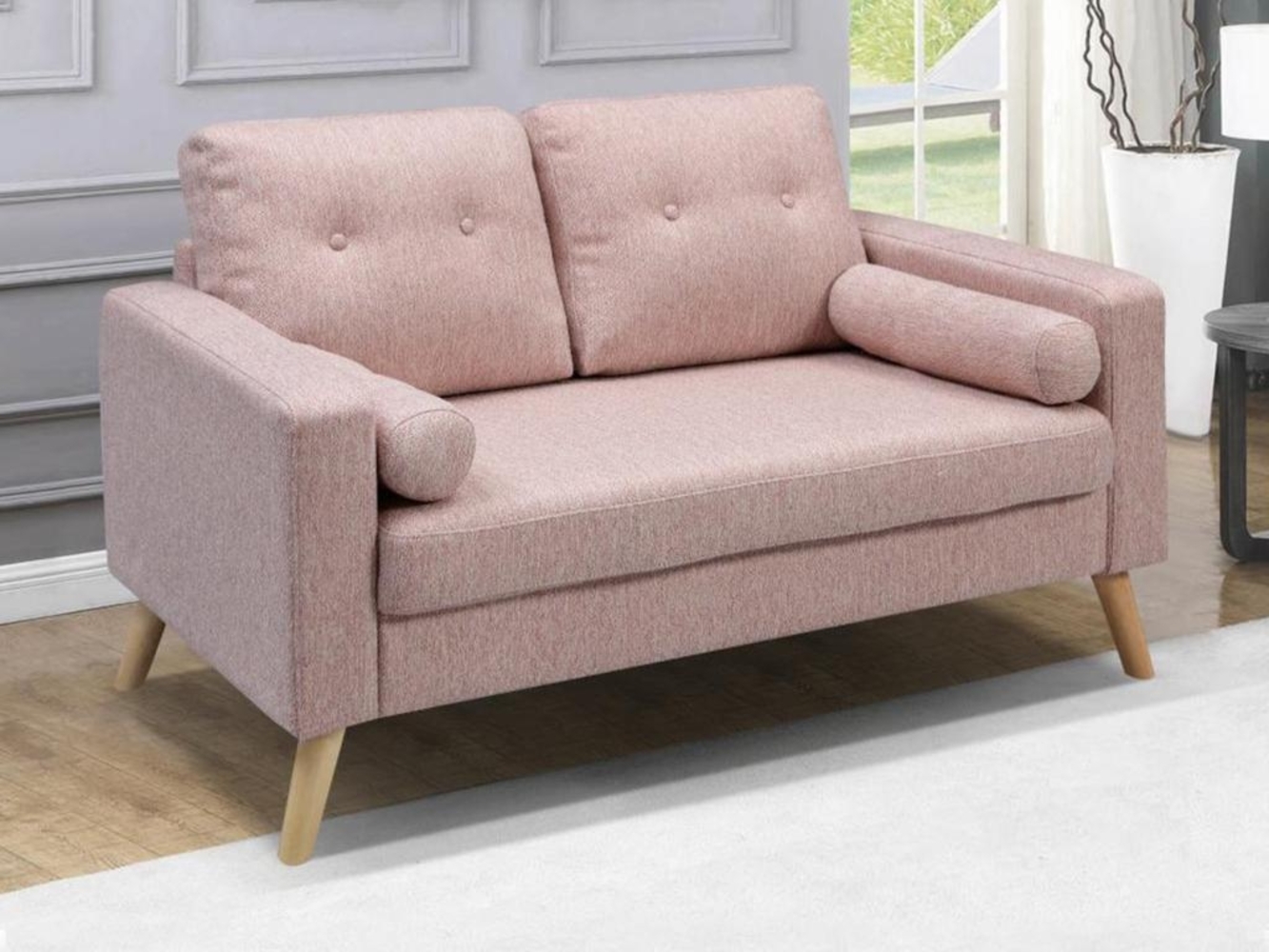 Vente-unique 'TATUM' 2-Sitzer Sofa, Bouclé Stoff puderrosa, 130 x 81 x 83 cm Bild 1