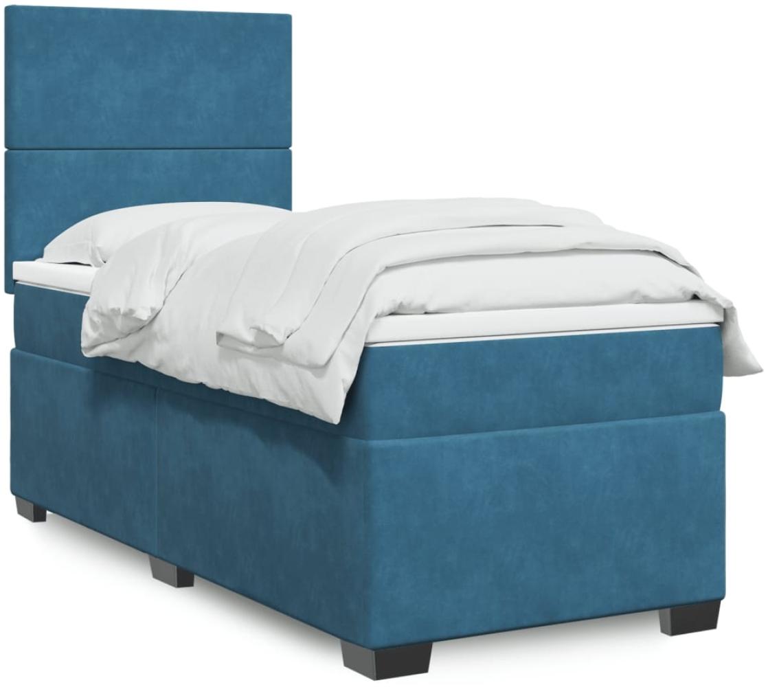 vidaXL Boxspringbett mit Matratze Blau 90x190 cm Samt 3293084 Bild 1