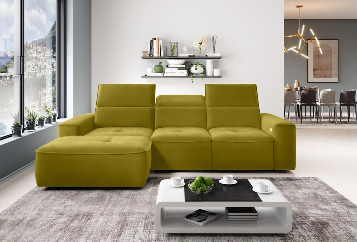 Stylefy Colton MINI Ecksofa Strukturstoff Gelb Links Bild 1