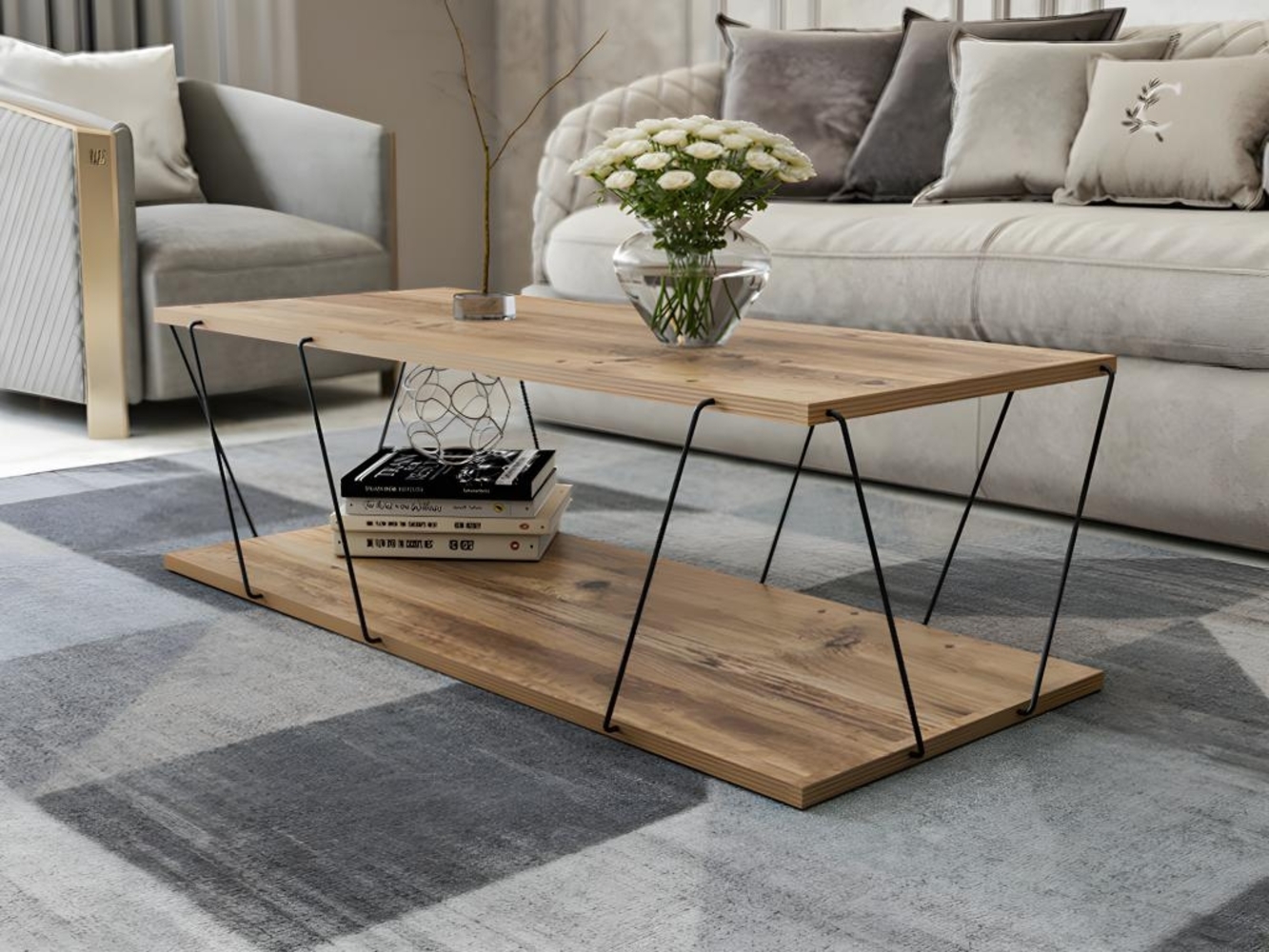 Vente-unique - Couchtisch - Naturfarben & Schwarz - DELORY Bild 1