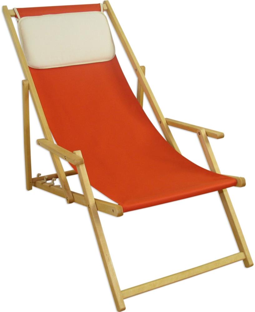 Gartenliege terracotta Liegestuhl Sonnenliege Kissen Strandstuhl Deckchair Buche 10-309 N KH Bild 1