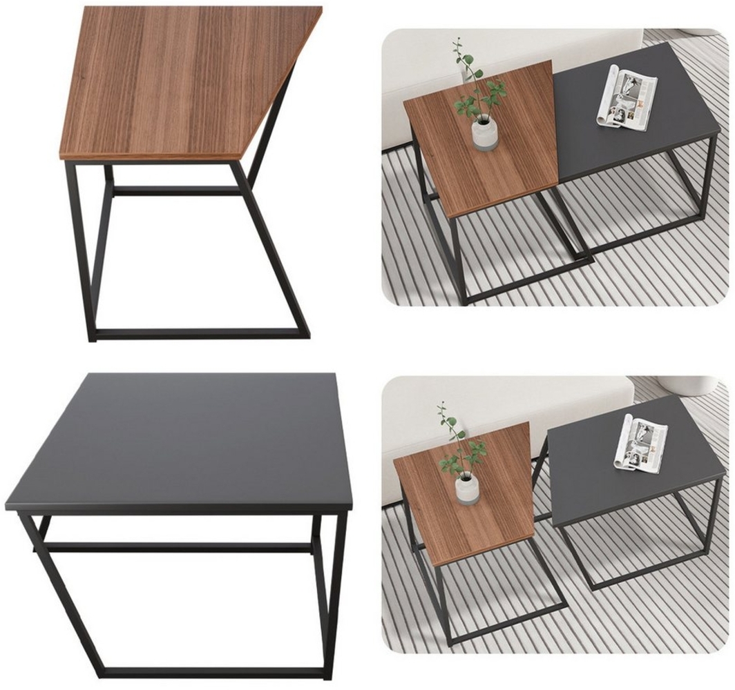 MULISOFT Beistelltisch Sofatisch Couchtisch 2er Set Wohnzimmertisch Satztisch Kaffeetisch (Beistelltisch 2er Set für Wohnzimmer und Schlafzimmer, großer Tisch(52x33x43cm),Kleiner Tisch(37x37x46cm), Tisch Wohnzimmer mit Metallgestell Beistelltisch aus MDF Bild 1