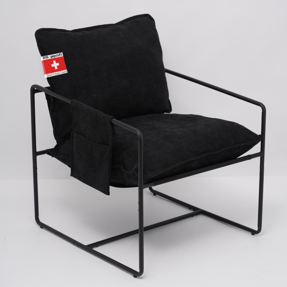 Albatros Designer Vintage Sessel Breston, hochwertiger Stoff Bezug in Schwarz, sehr bequem, Relaxsessel Loungesessel für Wohnzimmer, Schlafzimmer oder als Fernsehsessel Bild 1